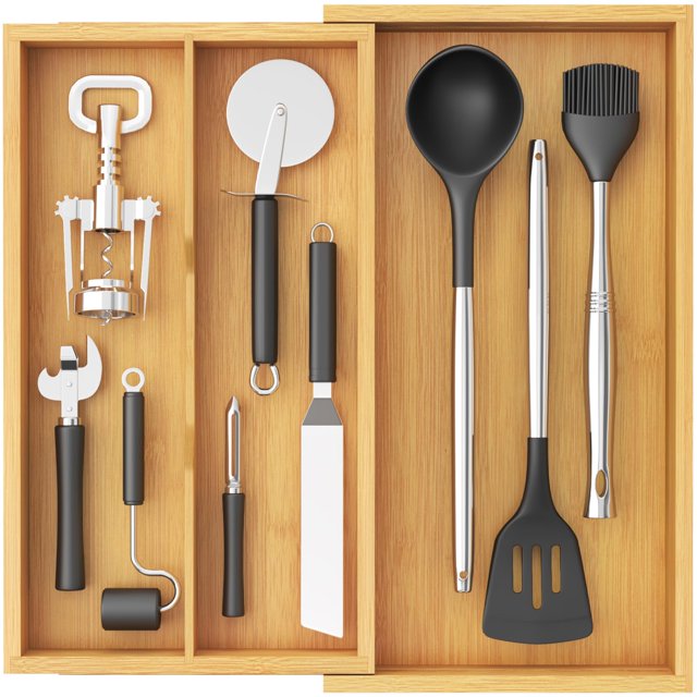 Organizador de cajones para utensilios Lifewit Expendable Bamboo, 3 compartimentos
