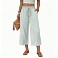 thumbnail image 2 of Lumtrix Womens Cotton Linen Wide Leg Pants Casual Zipper Front Summer Cropped Trousers Dressy Pants with Pockets Light Gray L, 2 of 7