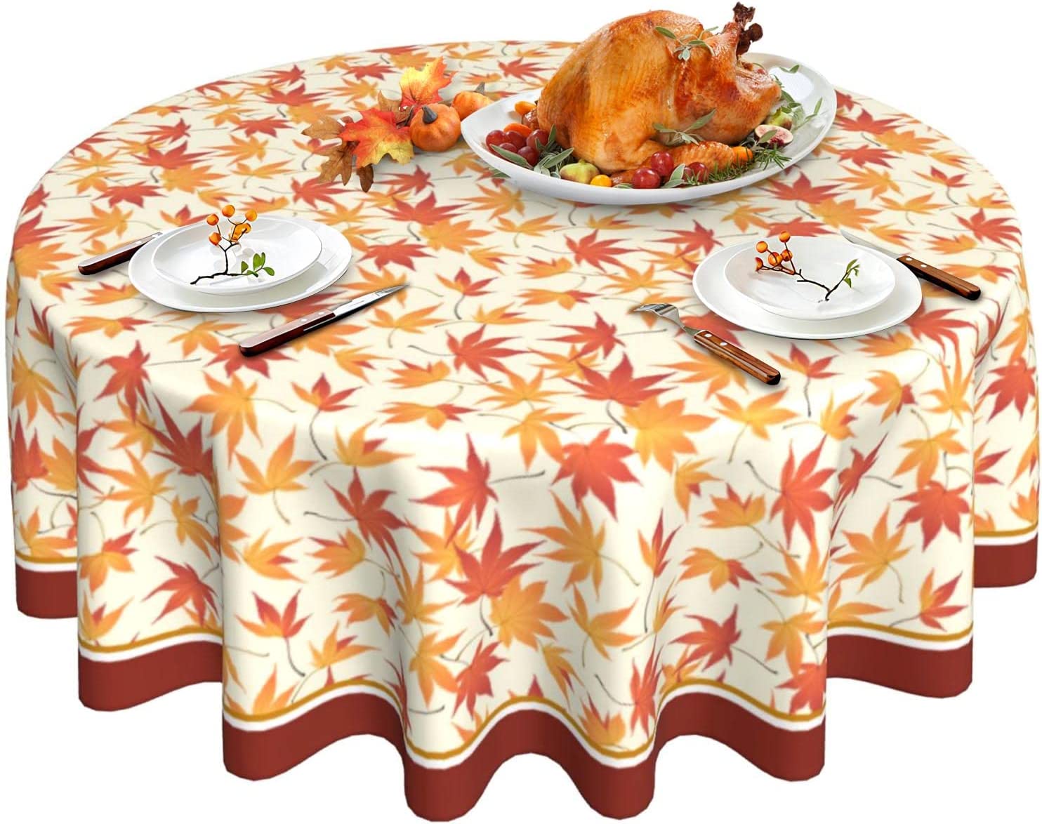 Fall Tablecloth Thanksgiving Round Tablecloth 60 Inch Autumn Yellow Fall Tablecloth Thanksgiving Round Tablecloth 60 Inch Autumn Yellow