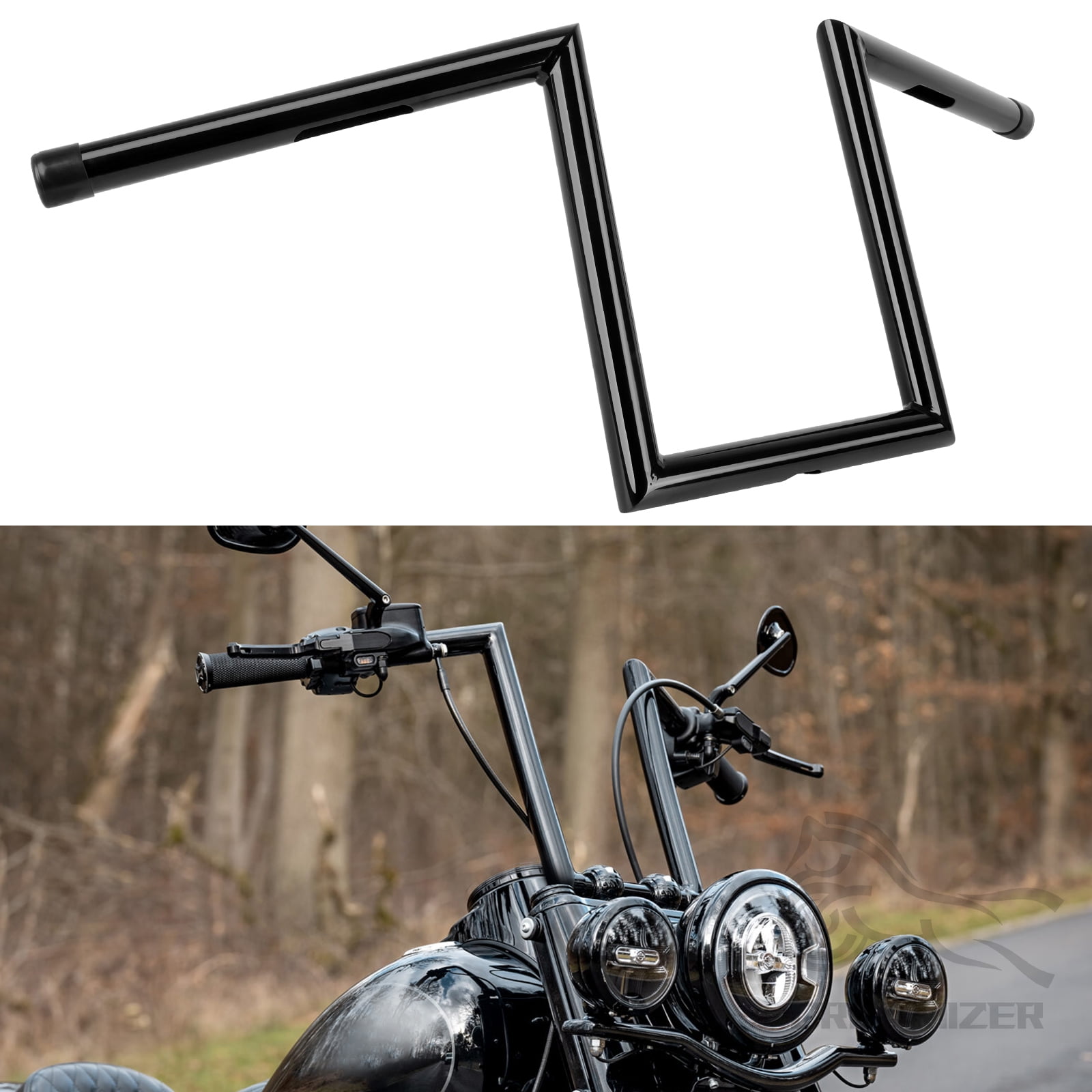 1" 25mm Z Bar - 8" Rise Handlebar w/Pre-Drilled Holes Universal For Harley Honda Yamaha Suzuki Kawasaki Most Motorcycle Chopper Cruisers Bobber Bike Cafe Racer Any Custom Applications
