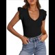 thumbnail image 3 of Camisetas de Verano para Mujer, Ajustadas, Sin Mangas, con Cuello en V y Volantes, Color Negro, Talla S, 3 of 7