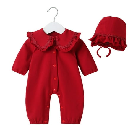 

Rovga Baby Girl Bodysuits Babys Solid Spring Winter Long Sleeve Button Romper Jumpsuit Hat Clothes