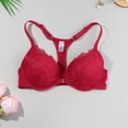 thumbnail image 2 of YWMJI Women's Lace Bra Front Closure Floral Lace Underwire Bra Seamless Unlined Racerback Push Up Bra Full Coverage Padding Support Bras Front Snap Supportive Bras Soft Wire Lift Breasts Red 3Xl, 2 of 3
