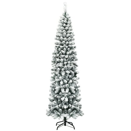 Costway 7.5Ft Unlit Hinged Snow Flocked Artificial Pencil Christmas Tree with 641 Tips