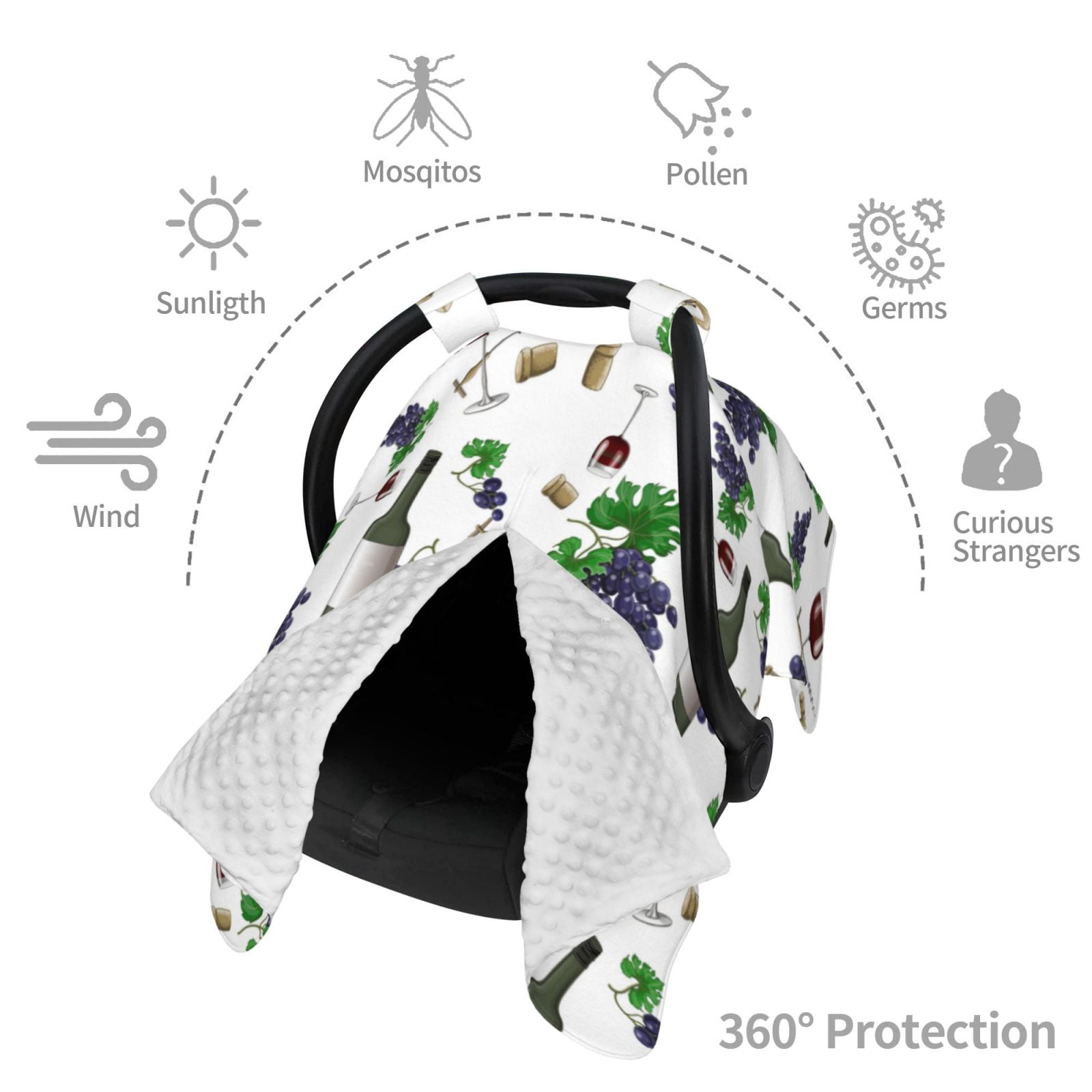 Car Seat Cover Baby - Purple Wine Print Breathable Infant Car Seat Cover for Baby Carseat, Lightweight Comfort Baby Essentials Must Haves Newborn Stuff for Girl Boy