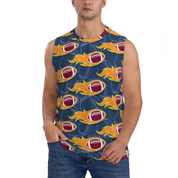 Fotbe Burning Rugby Balls Men's Camiseta sin Mangas Estampada para Hombres, Playera Casual para Gimnasio, Entrenamiento, Playa-X-Large