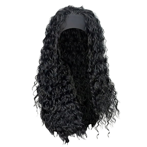 Wig with Bangs, Wigs for Women, Hairband Wig Women's Black Small Roll Brown Long Straight Hair Machine High Temperature Silk
