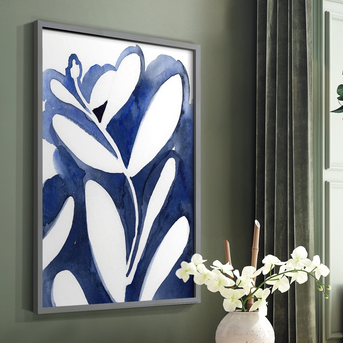 Blue Eucalyptus I Framed Print in Gray Solid Wood Framed Print No Nail Hanging