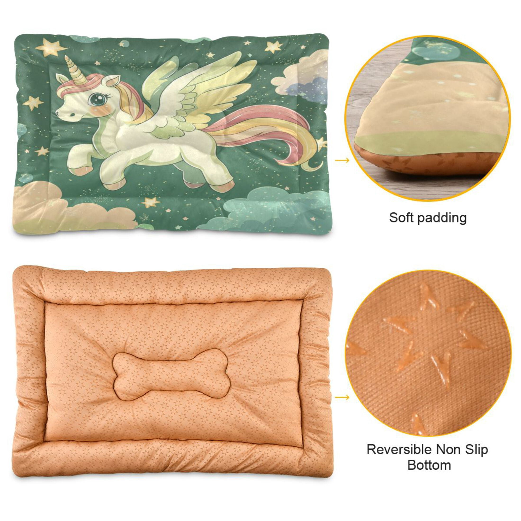 Qxltty Cute Unicorn Green Pattern Ped Pad Wear-resistant and Hard to Bite Through Sleeping Pad for Small Medium Large Dogs Winter Pet Bed 36×24in