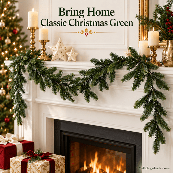 5.91FT Artificial Spruce Christmas Garland, Flexible Plain Green Pine Greenery Garland, Lightweight Holiday Decor for Fireplace Mantel, Stair Railing, Indoor Xmas Home Decor