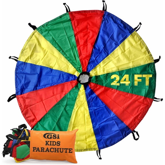 GSI 24-Foot Multi-Color Activity Parachute – Durable Polyester Parachute with Reinforced Handles for Group Coordination, Fitness Drills & Outdoor Team Activities
