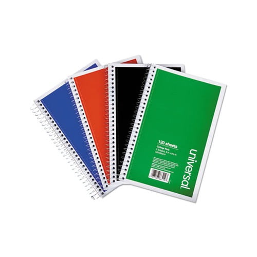 Wirebound Notebook 3 Subjects, Medium/College Rule, Assorted Color Covers, 9.5 x 6, 120 Sheets, 4/Pack
