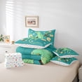 thumbnail image 4 of 7 Pcs Green Lizard Bed In A Bag,Animal Reptile Comforter Set,Beige Flower Floral Bedding Sets Twin Size,Cartoon Wildlife Quilt with Flat Fitted Sheet Brown Branches Green Leaves Decor, 4 of 5