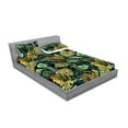 thumbnail image 2 of Tropical Fitted Sheet & Pillow Sham Set, Exotic Jungle Retro Effect Botanical Monstera Palm and Banana Leaves, Decorative Printed 3 Piece Bedding Decor, Queen, Dark Teal Olive Green, by Ambesonne, 2 of 2
