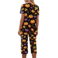 thumbnail image 6 of Women's Halloween Loungewear Set Short Sleeve V Neck Top and Cropped Pants with Pockets Ghost Pumpkin Print Breathable Soft Pajama Set for Home Outdoor Orange 3XL, 6 of 6