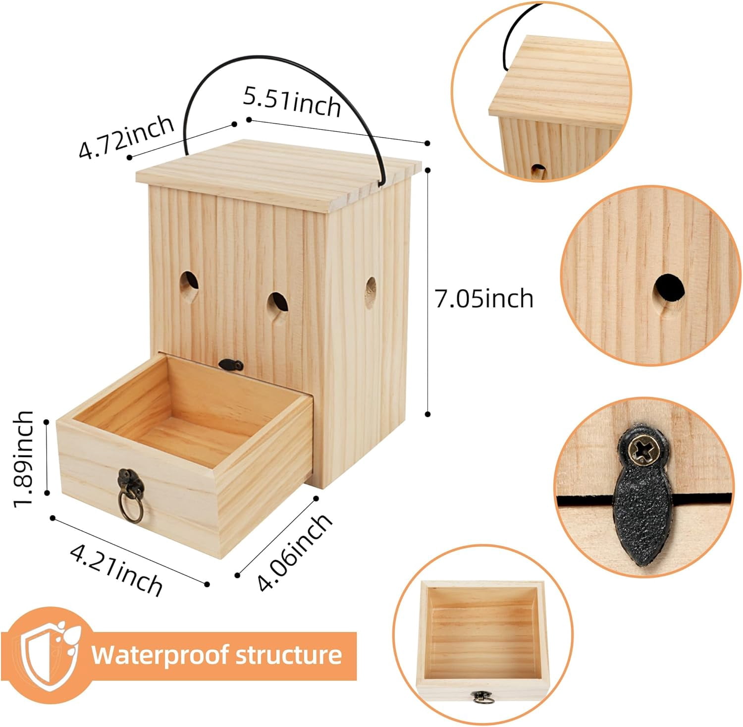 HZMSYQ 2 PCS Carpenter Bee Trap for Outside,Cabin Style Natural Hanging Wood Carpenter Bee Traps Outdoor, Best Bee Trap for House Protection Insect Traps with Removable Collection Vault