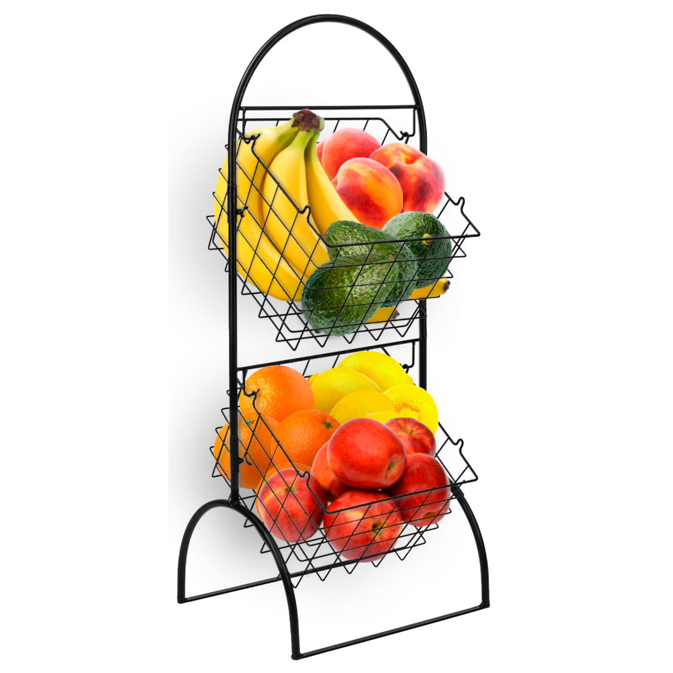 2 Tier Holder Storage Organizer Kitchen Fruit Basket Rack Stand Wire Black
