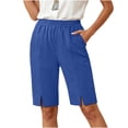 thumbnail image 5 of Hilenly Bermuda Shorts for Women Knee Length Split Cotton Shorts Casual Loose Summer Long Shorts with Pockets, 5 of 10