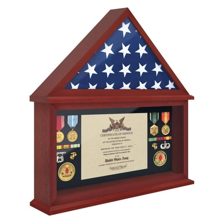 ILOT Flag Certificate Display Case for American Veteran Burial Flag Military Flag Display Case Funeral Flag Solid Wood Flag Shadow Boxes to Fit a Folded 5 x9.5  American Flag with Polished Plexiglass