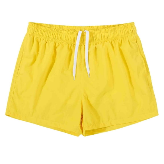 MADHERO Men's Swim Trunks with Mesh Lining Quick Dry Beach Sports Shorts Bathing Suit Yellow Size M