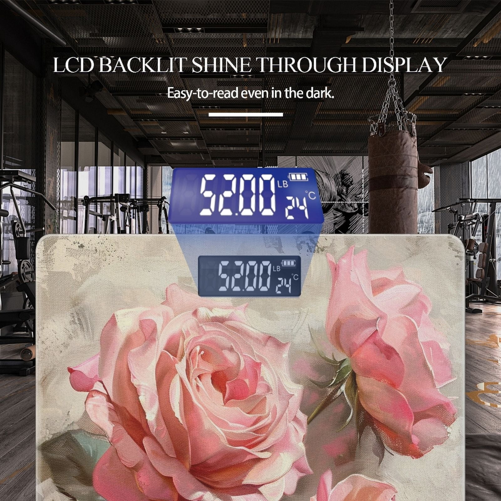 High Precision Body Weight Scale Smart Bathroom Scales with Large LCD Display(400lbs),Decorative for Bedroom-Oil Painting Of Pink Roses On Grey Background