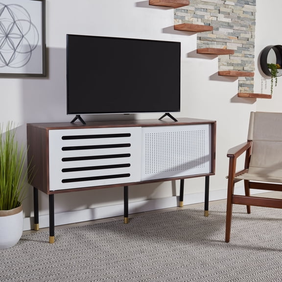 Safavieh Shiloh Mid-Century Television Stand for TVs up to 61", White/Walnut
