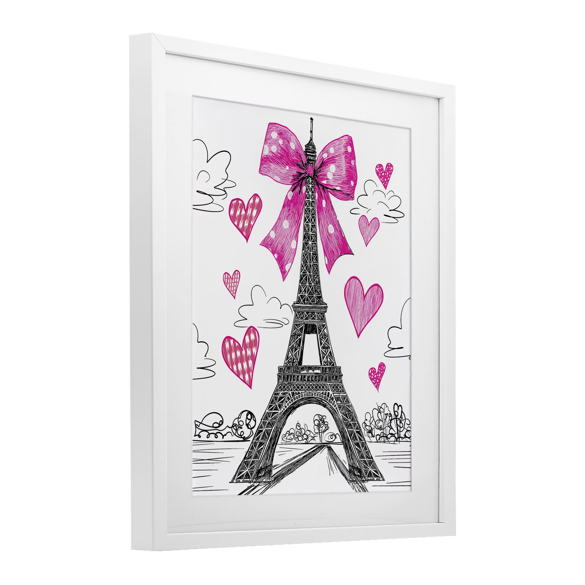Stupell Industries Heart Patterned Eiffel Tower White Framed Print Under Glass, design by Jess Stempel
