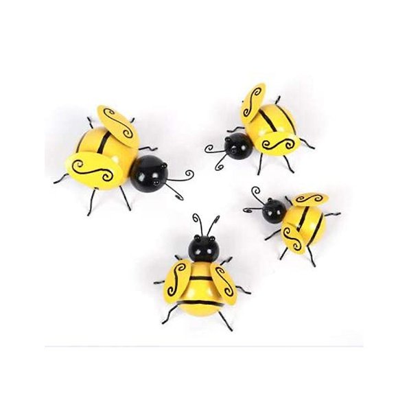 Decoración de pared de abeja de Metal, arte de pared de abeja para jardín al aire libre, cercas de césped, decoración de oficina, dormitorio, sala de estar, decoración del hogar (4 uds, amarillo)