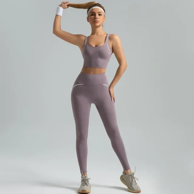 Conjunto de yoga de 2 uds para mujer, ropa de yoga con correa cruzada de cintura alta, Sujetador deportivo de Yoga de alta elasticidad, conjunto de ropa deportiva, chándal para mujer