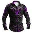 thumbnail image 3 of Mens Shirts Casual Carnival Gothic Festival Print Long Sleeve Top Dark Medieval Style Costume Comfortable Shirt for Men Purple L, 3 of 4