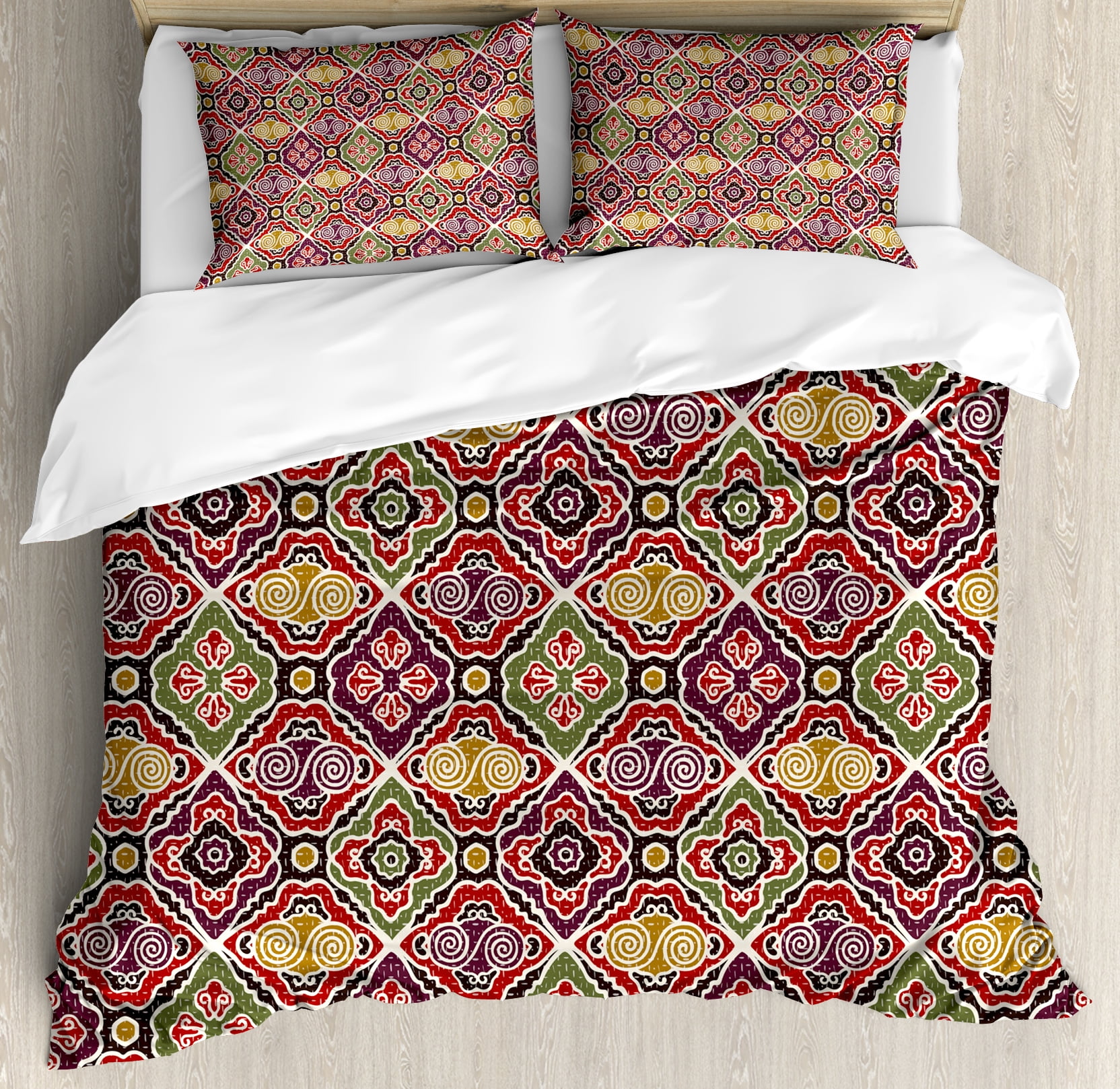 Japanese Duvet Cover Set, Traditional Antique Motifs Eastern Exotic