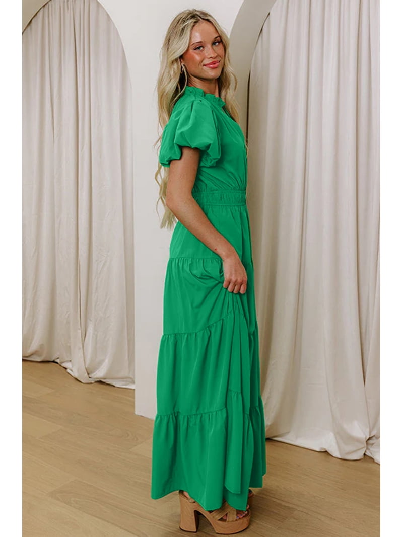 bright green summer dress TINYCRIBZ Women's V Neck Maxi Short Puff Sleeve, Elegant High Waist Design for Summer, S, Size: Small silk womens robes