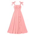 thumbnail image 2 of Flowy Chiffon Junior Bridesmaid Gown, Bow Tie Strap Ruched Square Neck High Slit Long Dress for Teen Wedding Ceremony Pink 150, 2 of 6