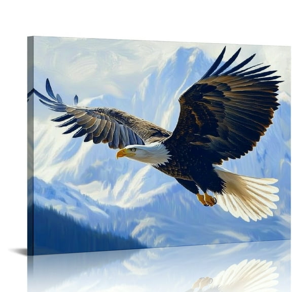 Patifu Bald Eagle Wall Art American Flying Eagle Pictures Wall Decor Eagle Canvas Painting Prints Patriotic Motivational Modern Home Artworks for Bathroom Office Living Room Bedroom 20x16in