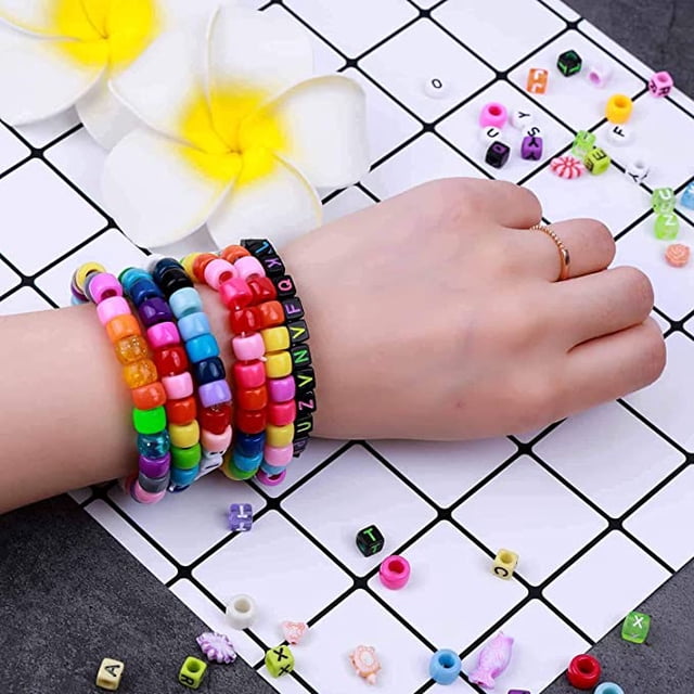 Kit para hacer pulseras de cuentas, kit de pulseras de la amistad con cuentas de poni, cuentas de letras, cuentas de abalorios y cuerda elástica para hacer joyas y hacer manualidades. yeacher estándar