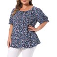 thumbnail image 2 of DARING DIVA Women's Plus Tops Scoop Neck Notch V Tie Front  Floral Summer Blouses 2X Blue, 2 of 6