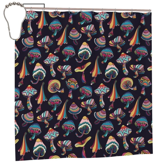 Rateoe Colorful Mushrooms in Doodle Style Shower Curtain - Fancy Bathroom Shower Curtain Sets - Waterproof Shower Curtain with Hooks with 12 Plastic Hooks 72x72 Inches