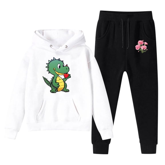 FINALGANG Valentine's Day Boys Kids Dinosaur Prints Tracksuit Long Sleeve Loose Fit Hoodie Elastic Waisted Sweatpants For Casual Daily Wear Trendy Outfit