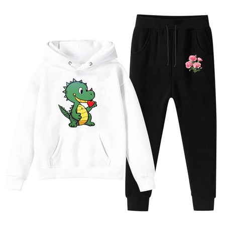 

Baby Clothes for Girls Hoodie Sweatshirt and Sweatpants Valentine s Day Cartoon Dinosaur Flowers Prints Pullover Hoodie Set Tracksuit 2 Piece Baby Boy Outfit Set