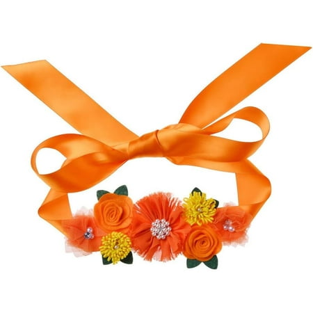 Xd5-Orange Flower Belly Sash Maternity Orange Floral Flower Belt Orange Maternity Sash Sab01-5
