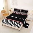 thumbnail image 2 of Castle Fairy Race Track Pattern Full Size Sheets 4-Piece for Boys, Checkered Flag Art Bed Sheets for Bedroom, Black White, 2 of 6