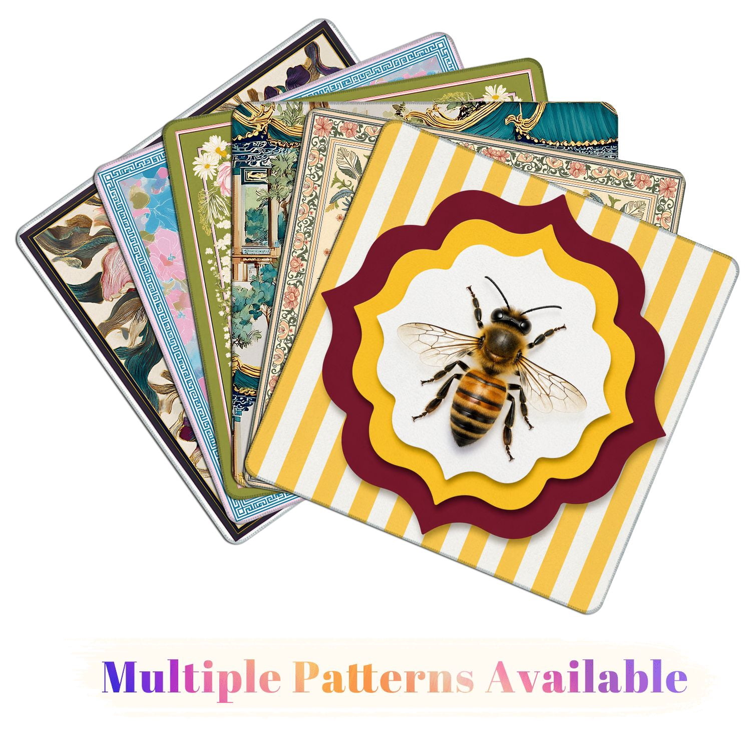 Mahjong Mat 31.5" x 31.5" Realistic Honey Bee Layered Geometric Yellow Maroon Accents Non-Slip Noise Reduction American Mahjong Tiles Table Cover for Dominoes Poker Card Board Games Gift