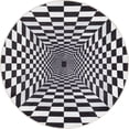 thumbnail image 2 of Well Woven Apollo Optical Illusion Modern Checkered Black Ivory Printed Distressed Machine Washable 6'7" Round Rug, 2 of 4