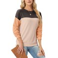 thumbnail image 2 of JWD Women's Top Fashionable Color Blocked Long Sleeved Round Neck Knitted Casual Loose Pullover Shirt Warm Shirt Top PJ-Black Shrimp Apricot 2XL, 2 of 8