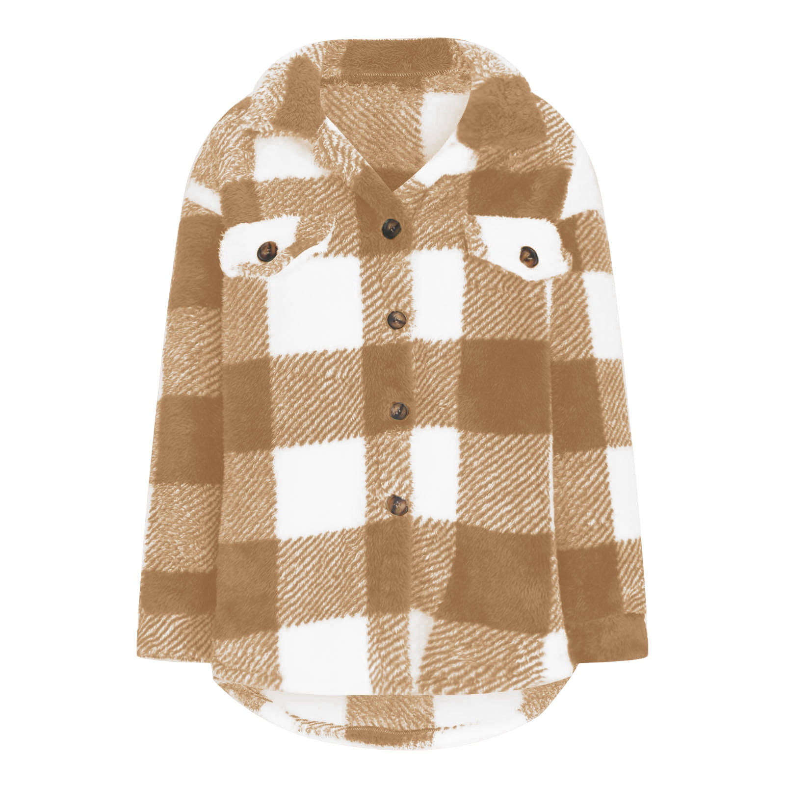 nerohusy Shackets for Women 2024 Winter Warm Fuzzy Fleece Sherpa Plaid Shirt Jackets Plus Size Button Down Long Sleeve Coats Coffee,L