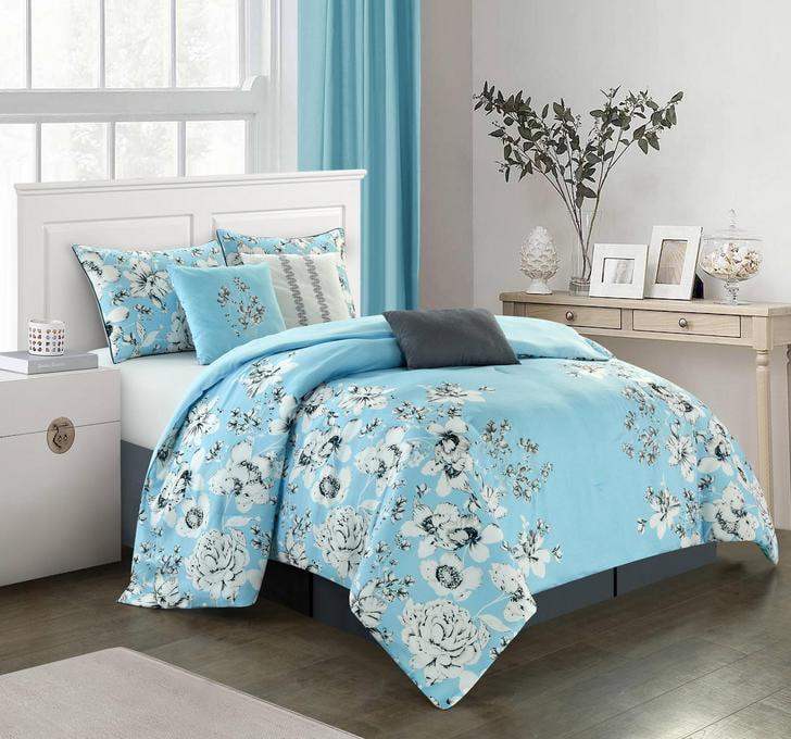 7 Piece Comforter Bedding Set, Baby Blue Bedding Sets