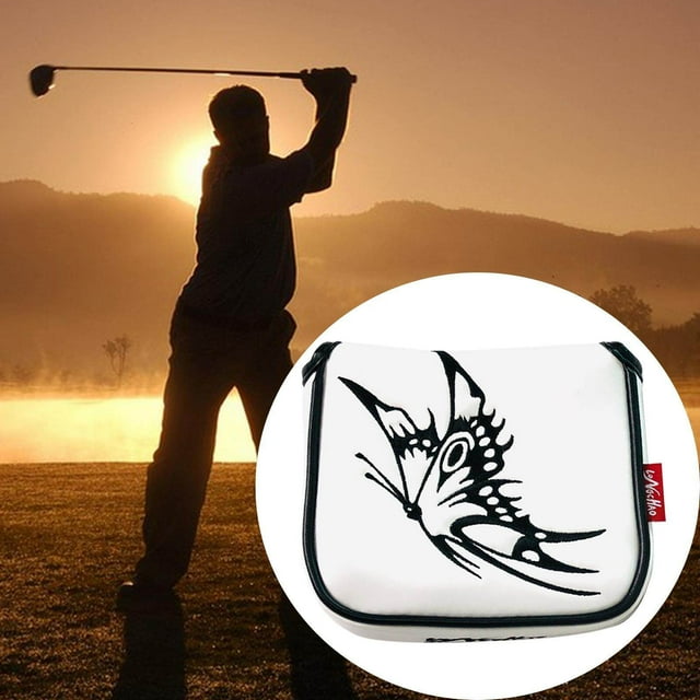 pitrice Universal Golf Mallet Putter Cover Square Headcover Magnetic Closure Guard Butterfly White