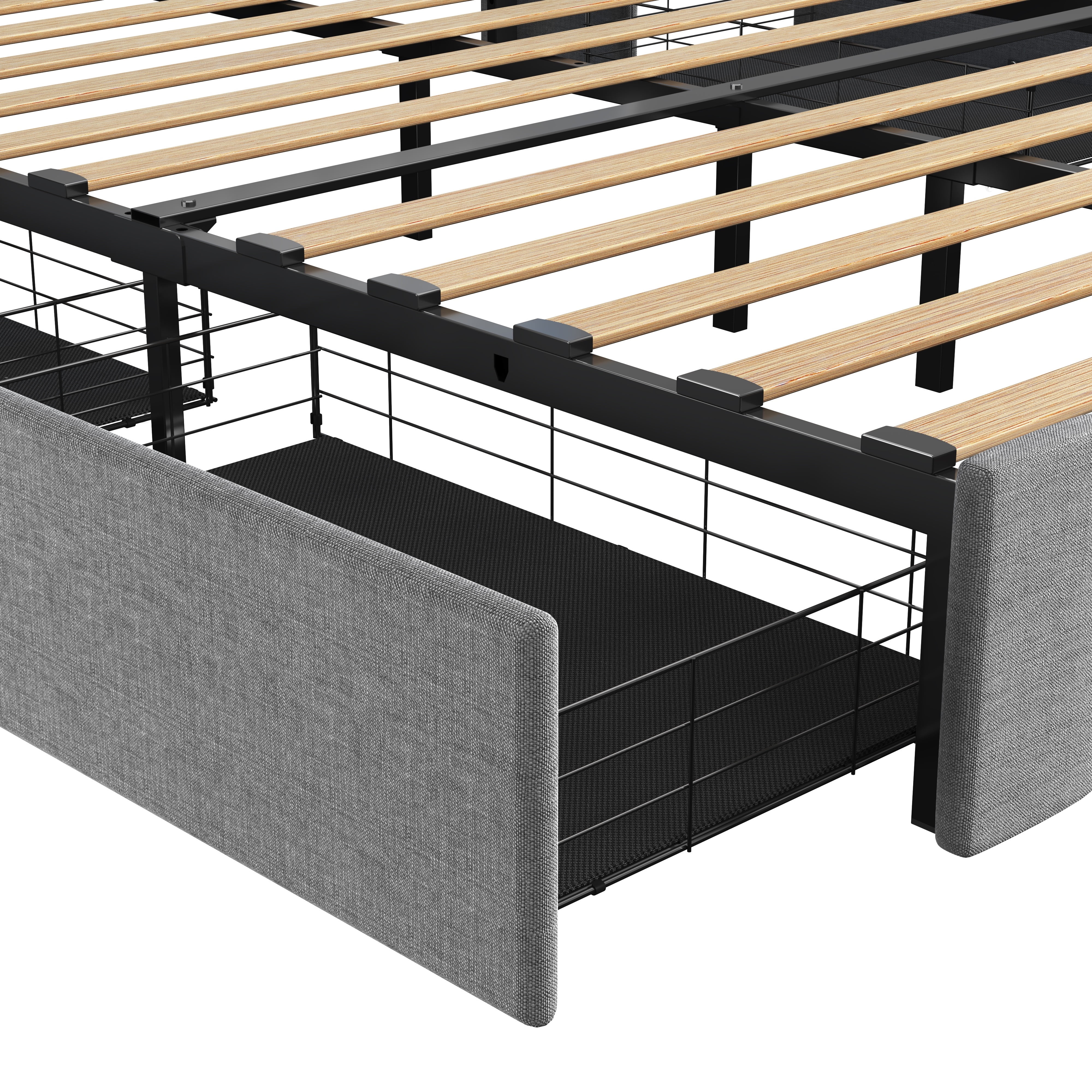 SYNGAR Queen Bed Frame with LED Light and 4 Storage Drawers, Modern Platform Bed Base with Upholstered Headboard, No Box Spring Needed, Easy Assembly