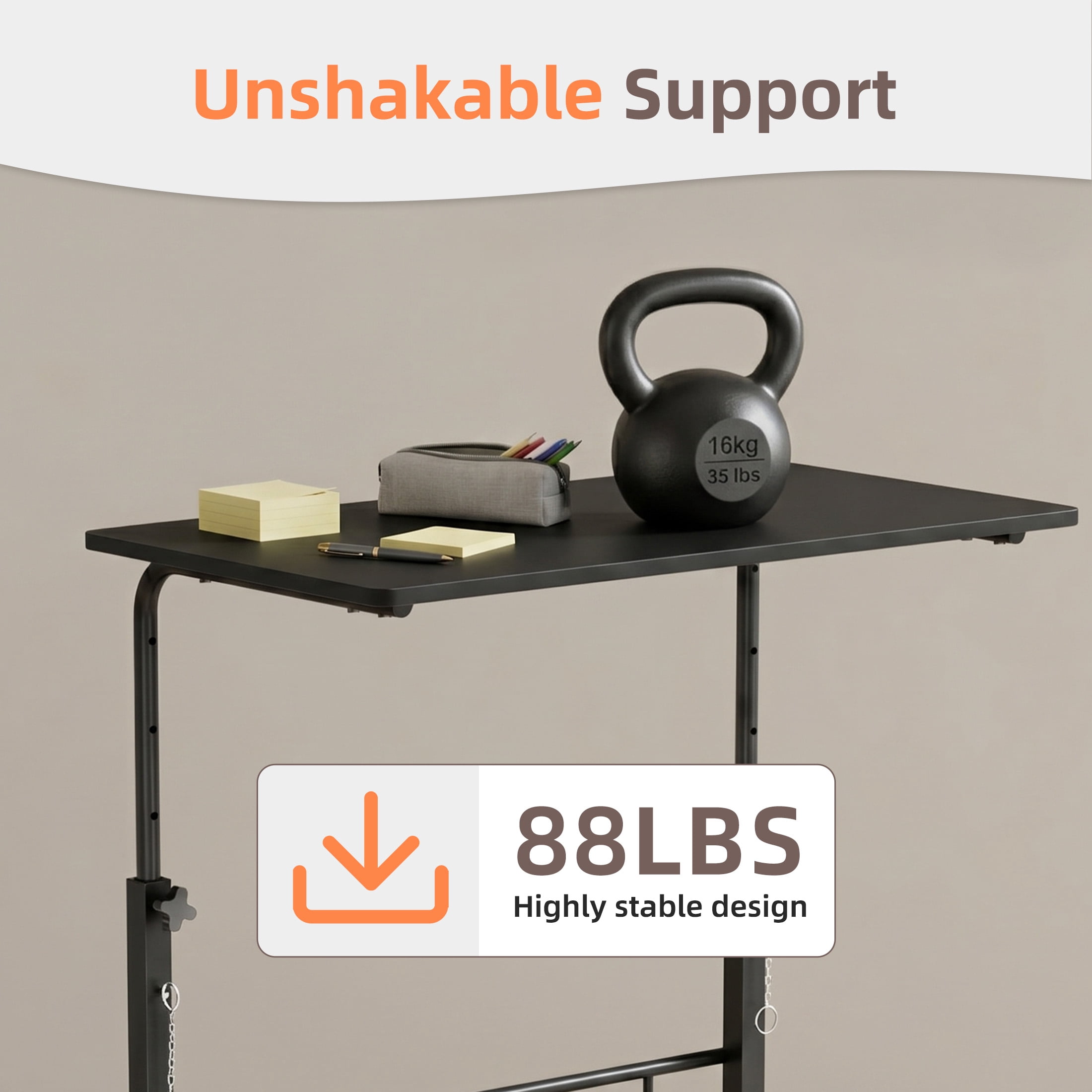 CONCETTA Adjustable Height Mobile Standing Desk with Wheels, 16"x31.5" Small Rolling Computer Desk for Home Office, Black