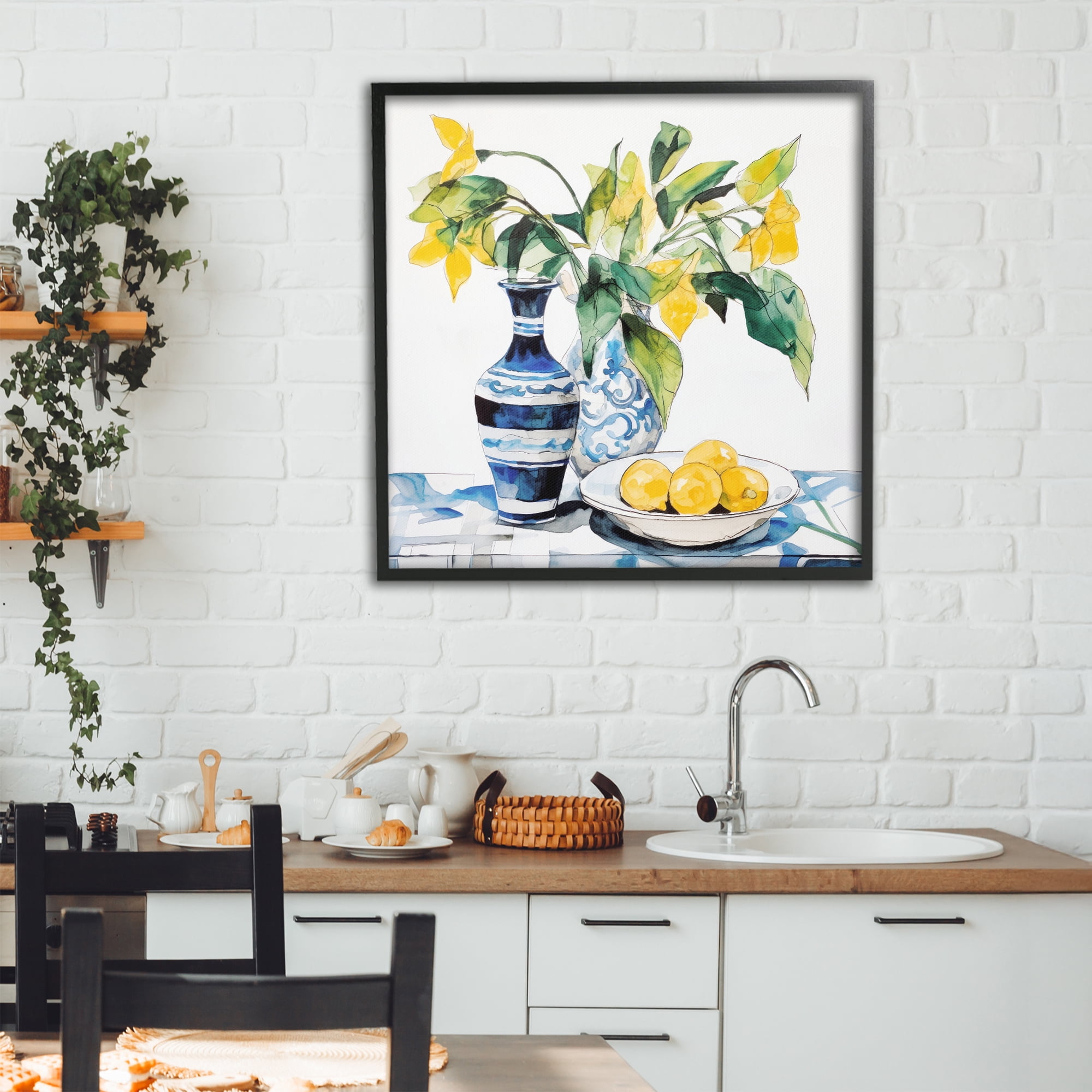Stupell Industries Lemons & Leaves Table Setting Black Framed Giclee Art, design by Ray Powers